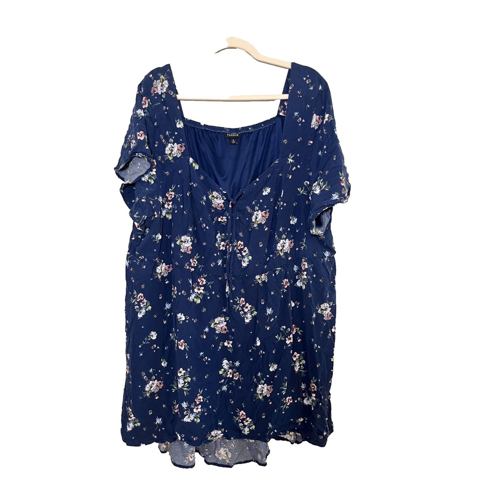 Torrid Floral Babydoll Mini Dress 5X Blue Boho Indie Folk Peasant Festival Retro